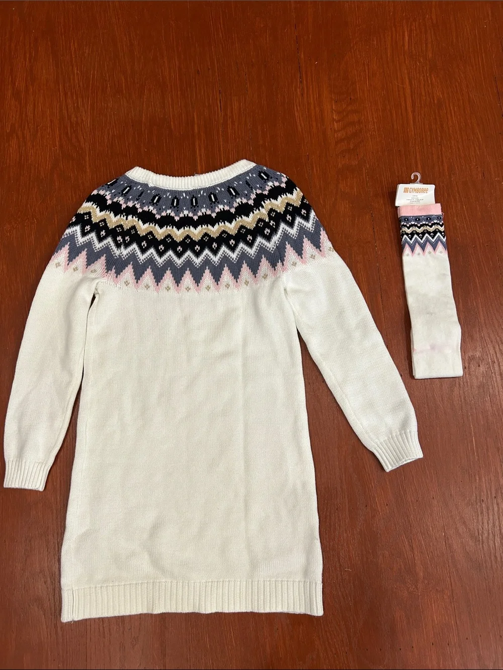 Gymboree Cream Fair Isle Yoke Sweater Dress with Pink, Navy & Gray Accents